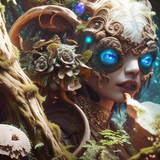 Mossy Stone Face Monument in Fantasy Forest