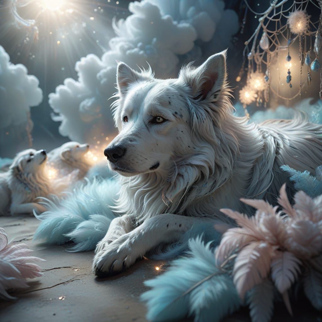 Dreamlike Canine Guardians in Whimsical Surrealism