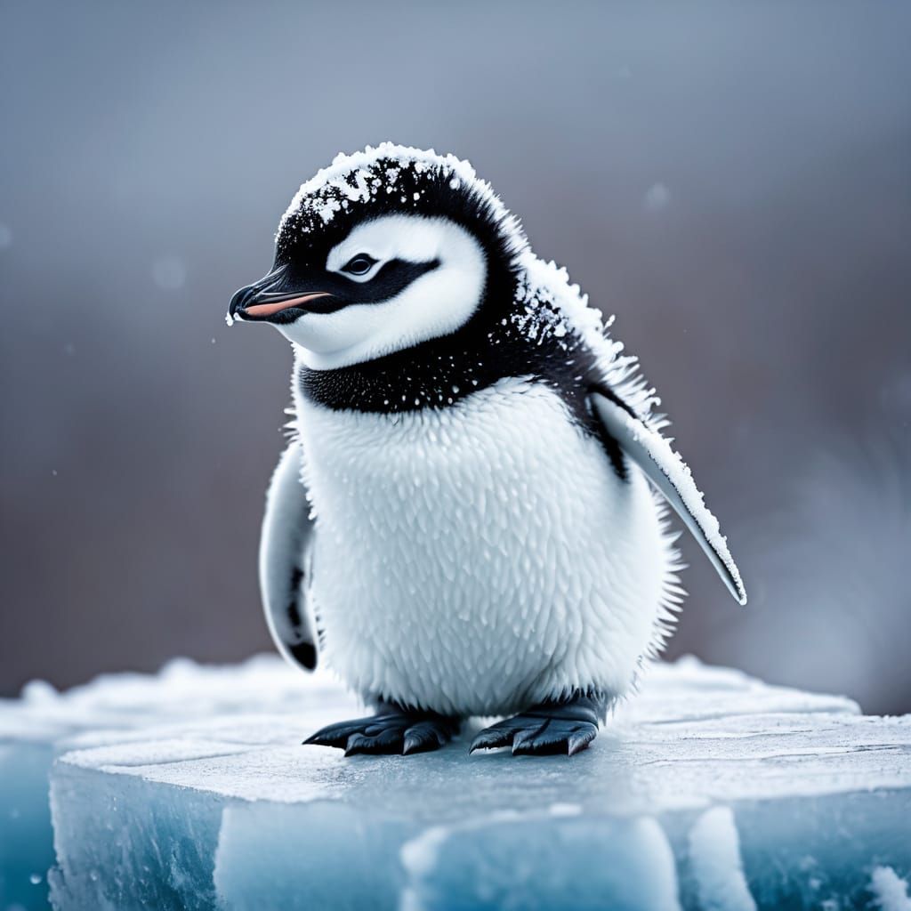 Baby Penguin in Snowy Landscape