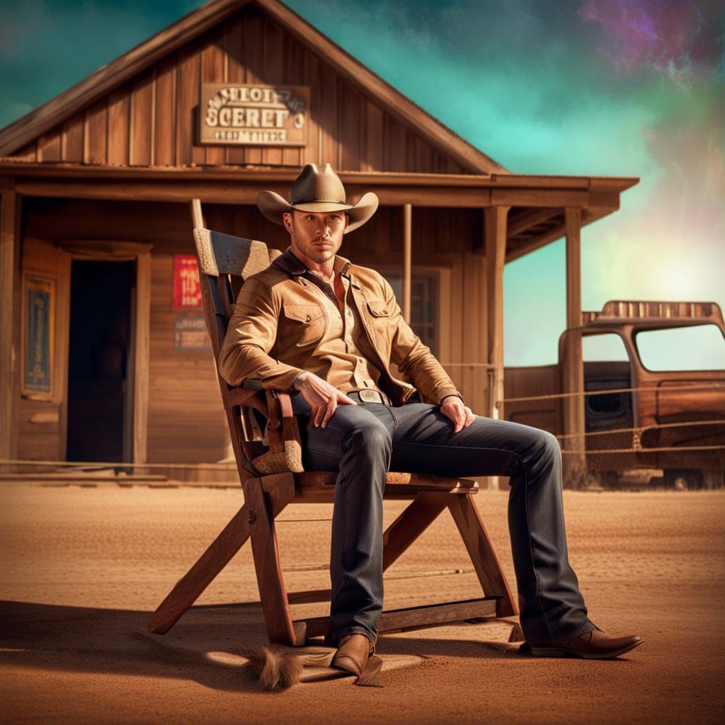 Hyperrealistic Cowboy with Glistening Skin