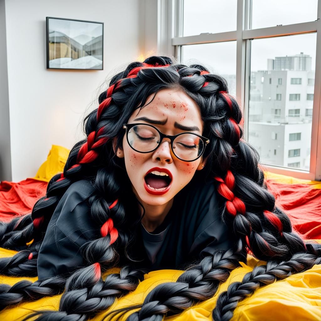 Girl with Braids and Red Hair in Origami Style