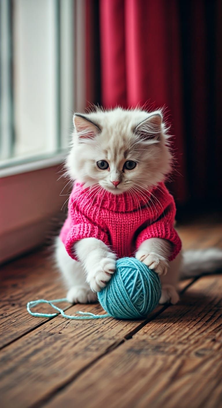 Kitten's Whimsy: A Folk Art Inspired Scene