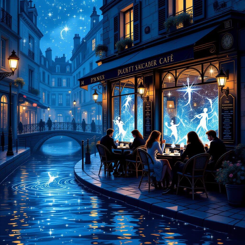 Magical Parisian Cafe at Midnight With Starlight River
