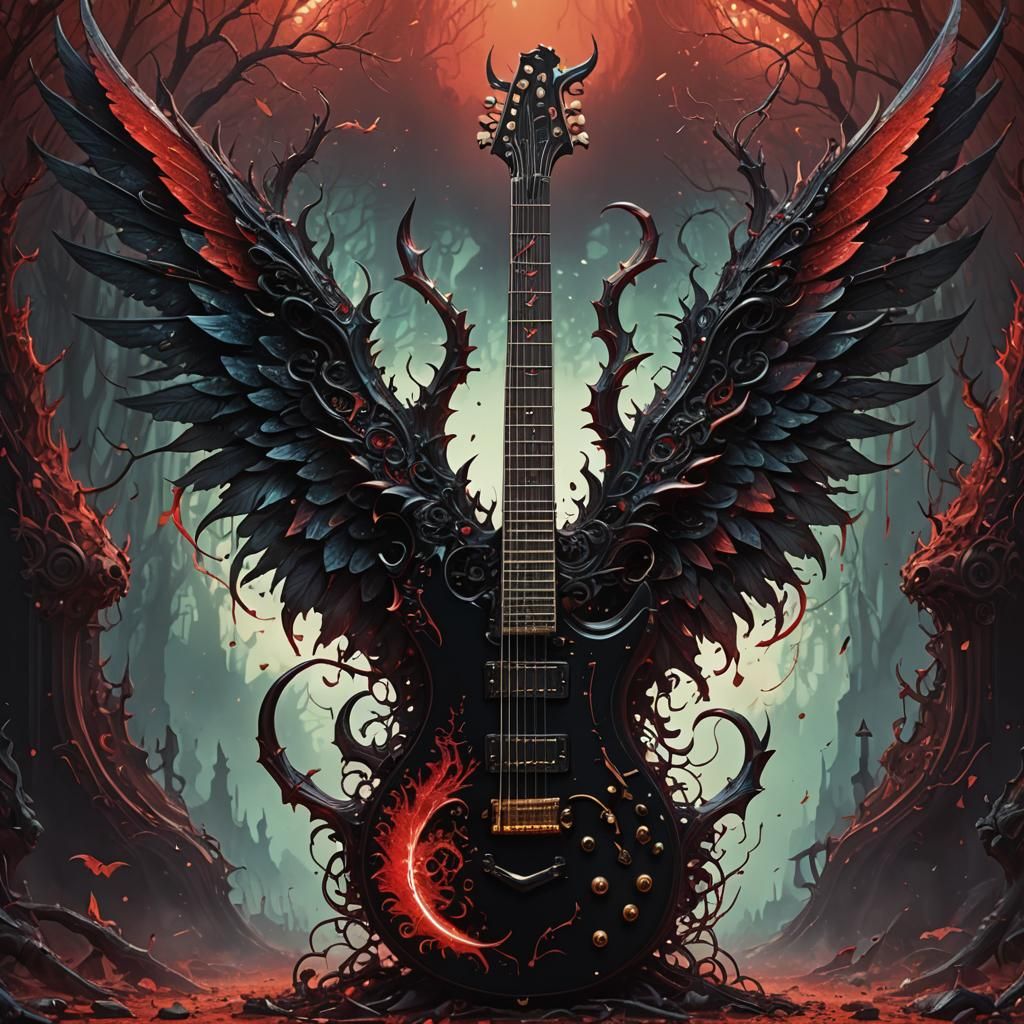 Opalescent Biopunk Electric Guitar with Horns