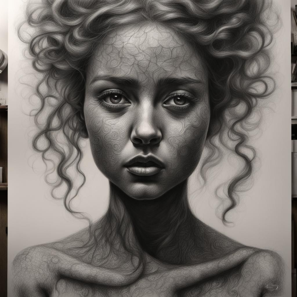 Detailed Charcoal Drawing of a Fairy