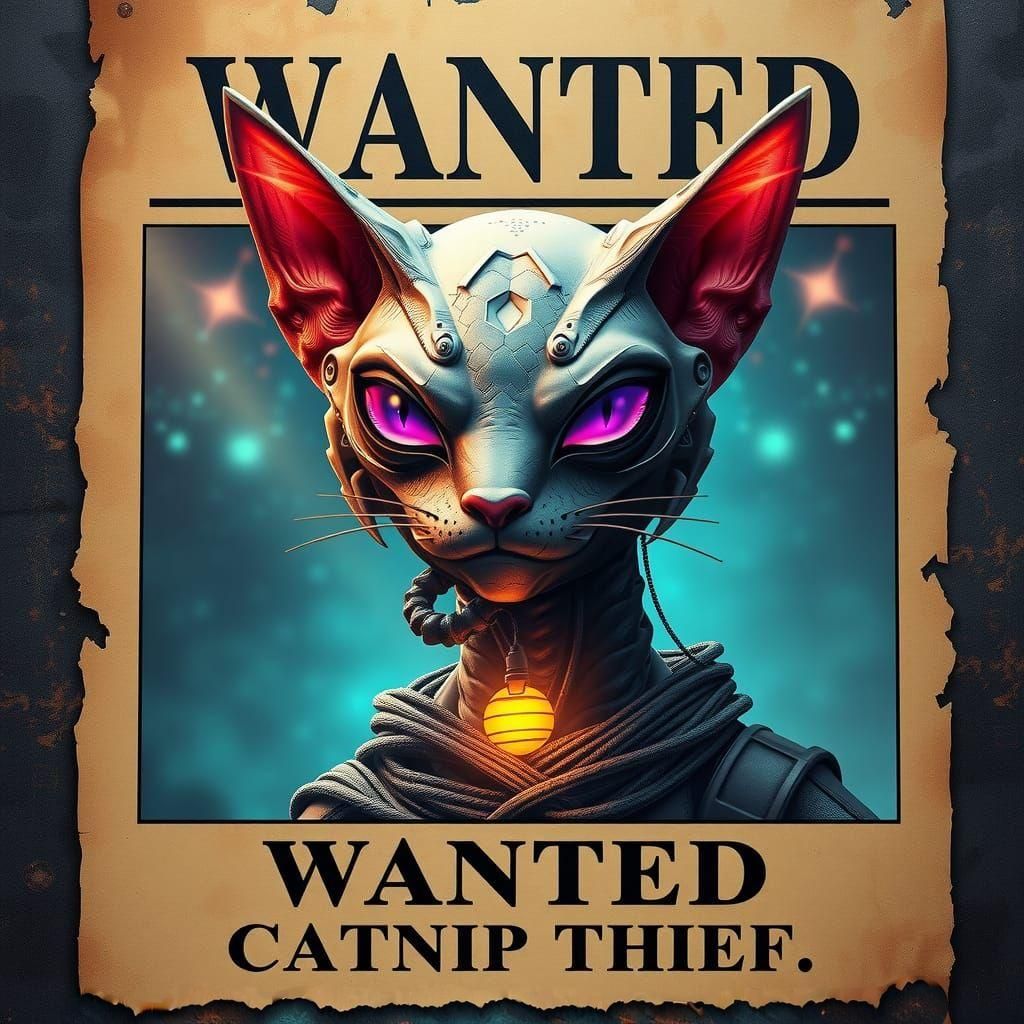 Wanted: Space Cat Criminal in Raypunk Style