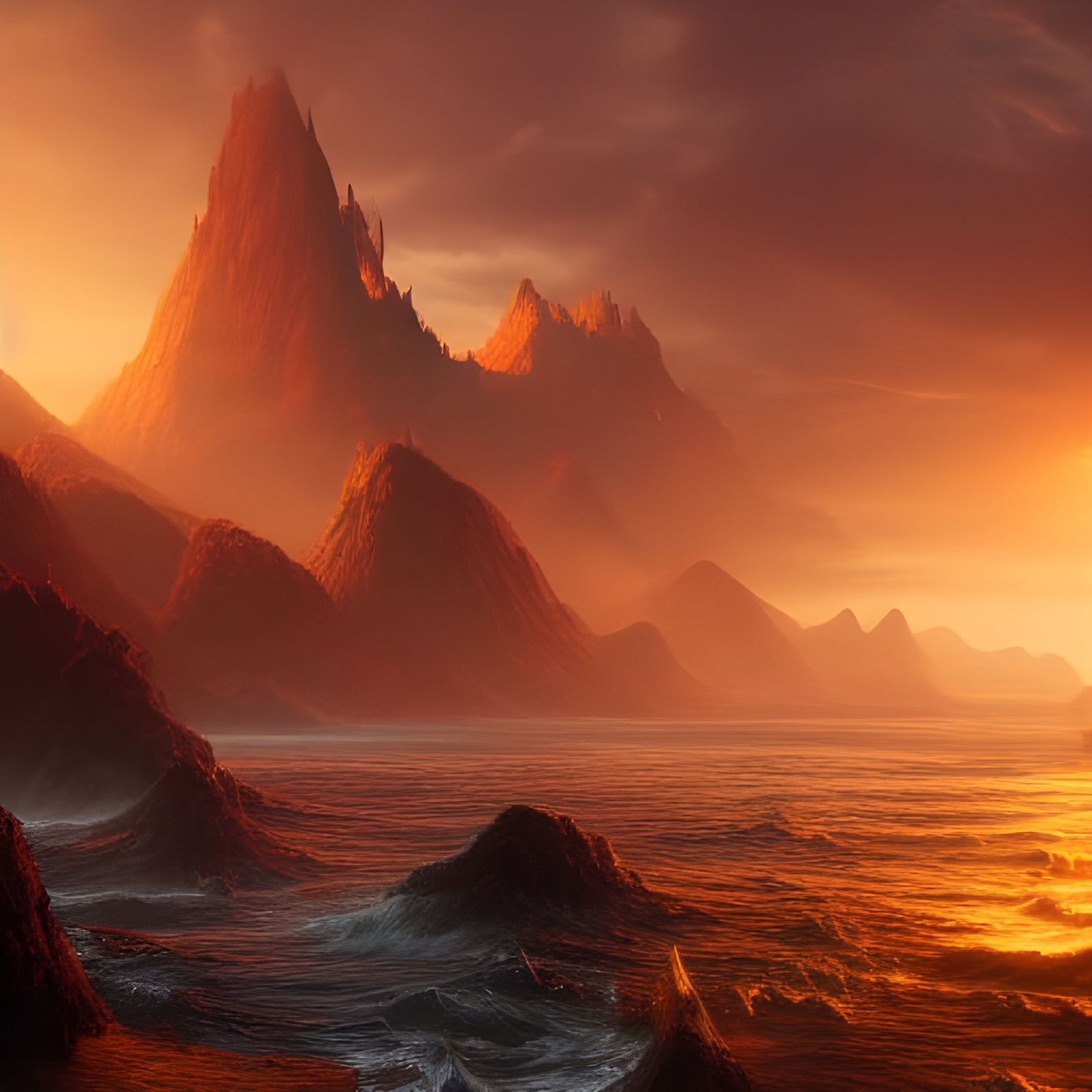 Golden Ocean Fantasy Concept Art in 8k