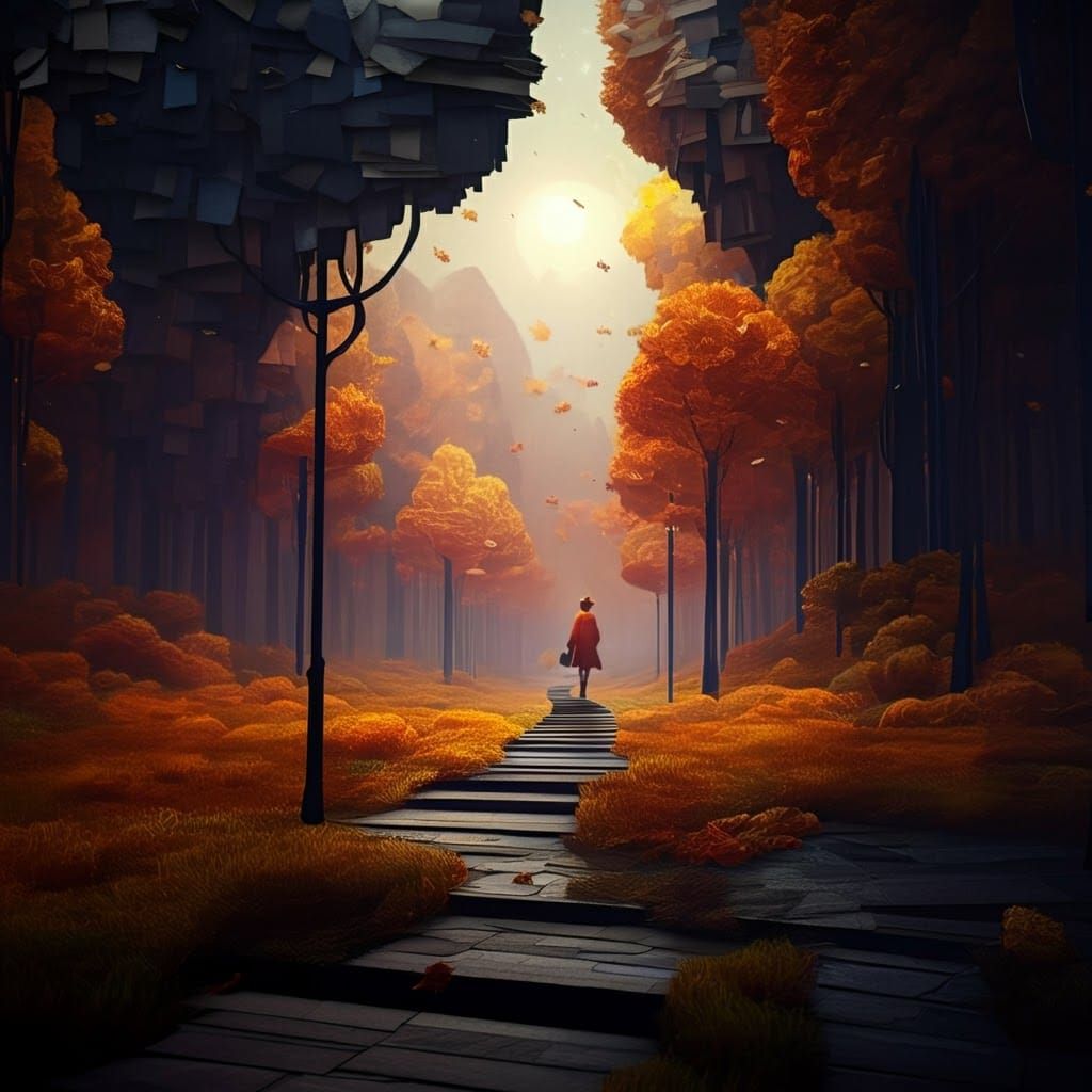 Fantastical Fall Paper Collage Art in Deep Color