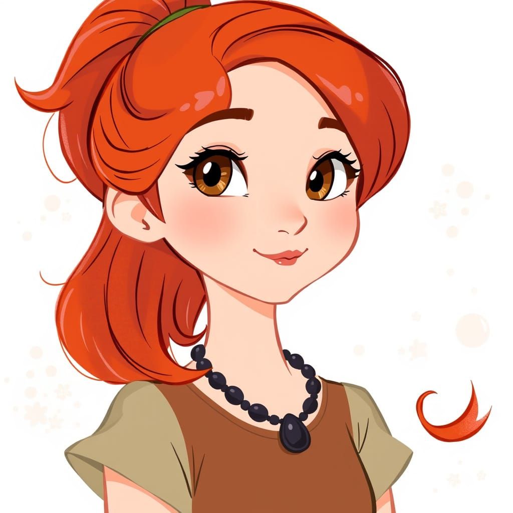 A sketch of an disney-style drawing, a red-haired girl with ...