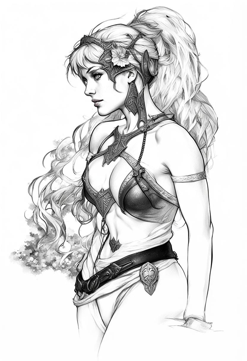 Realistic Female Elf in Dark Fantasy Style