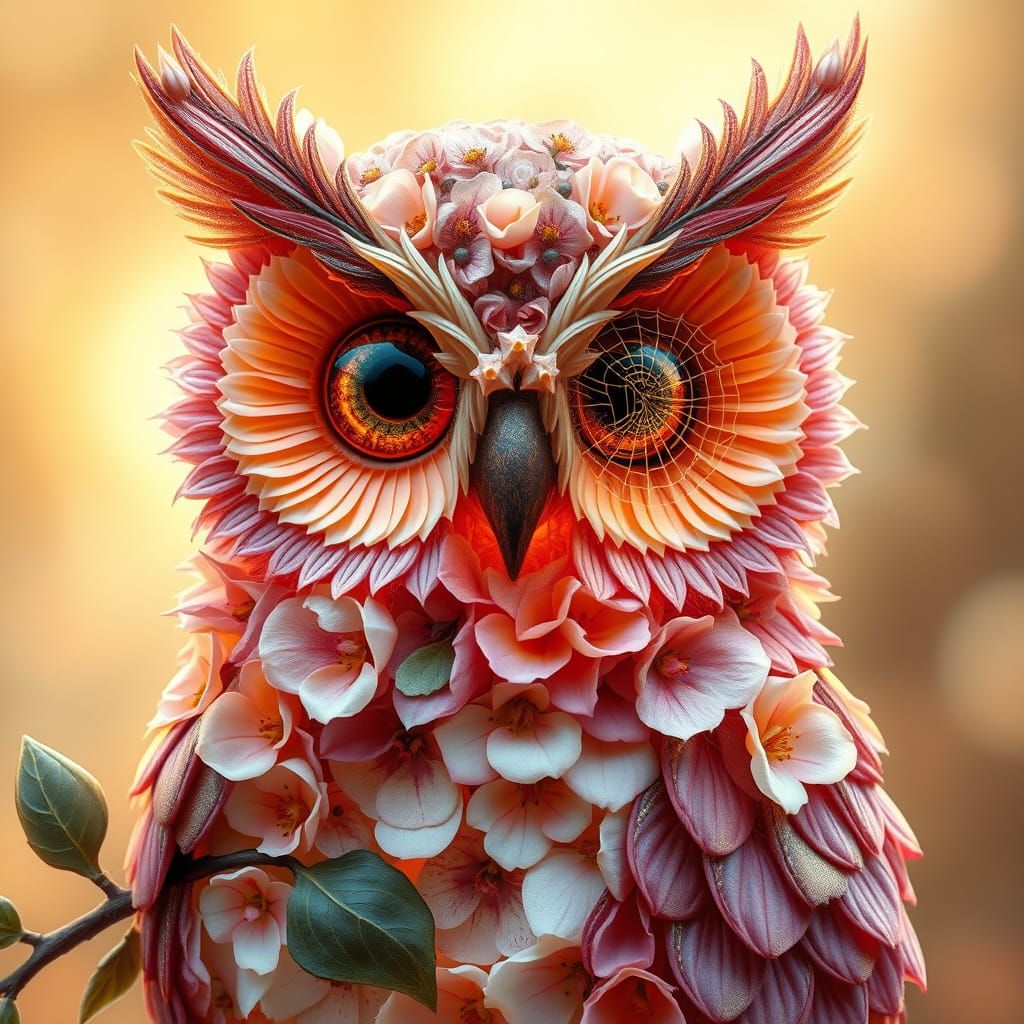 Whimsical Floral Owl in Golden Light