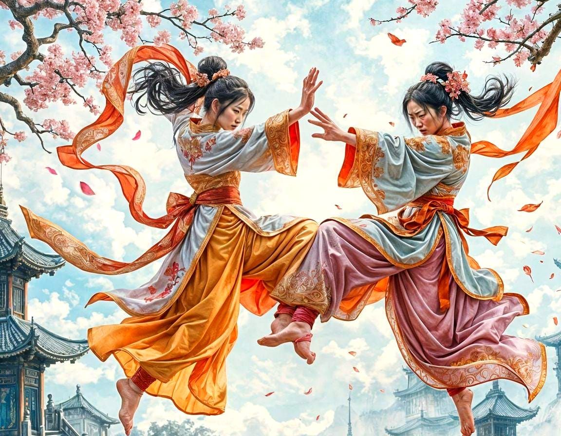 Dramatic Watercolor Kung Fu Fight in Chinese Style