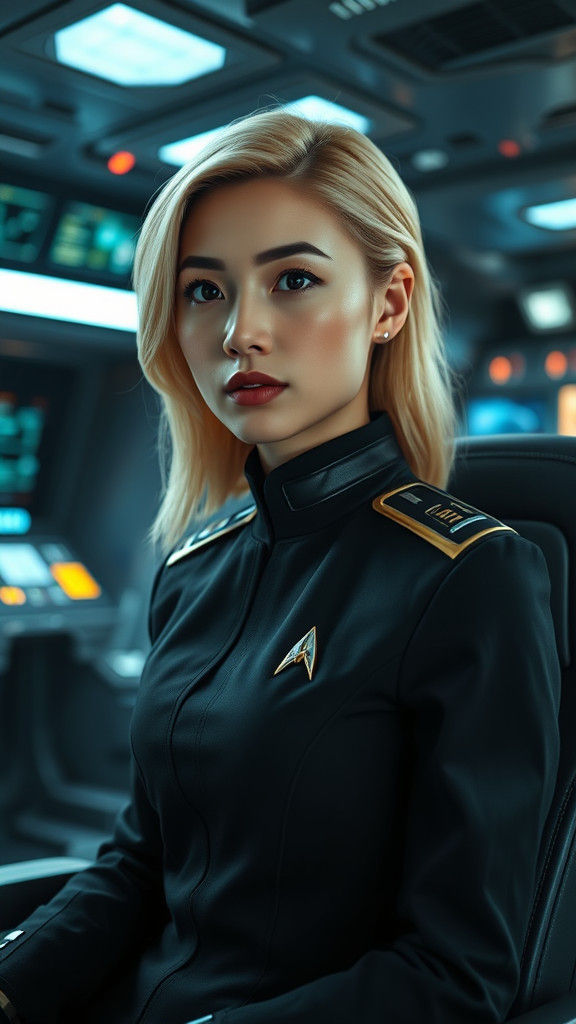 Asian Starfleet Captain on Bridge in Futuristic Style