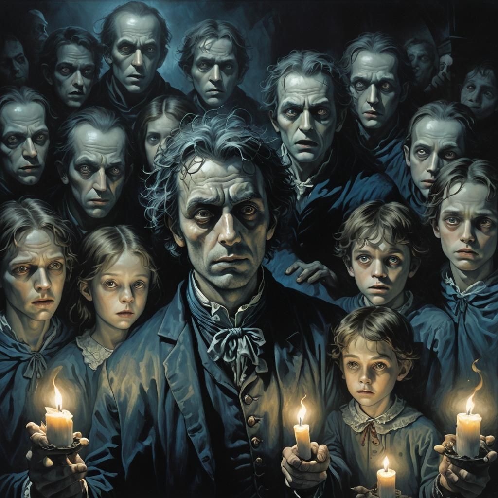 Tormented Man Haunted by Ghostly Children in Dark Fantasy