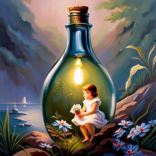 Ethereal Fairy in a Bottle Oil Painting