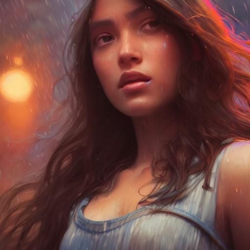 Melancholy Woman Cries in Moonlight: Hyperdetailed Portrait