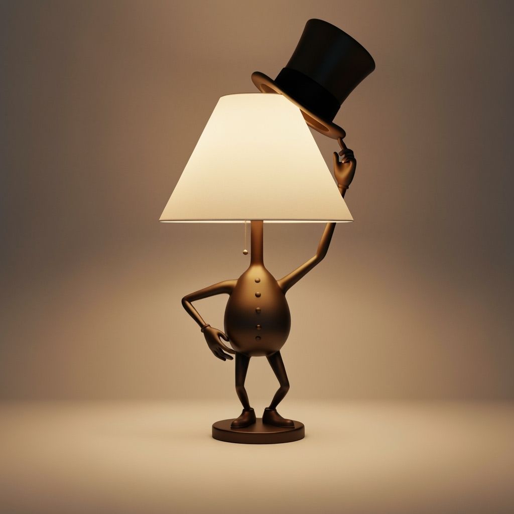 Friendly Table Lamp Tipping Hat Cartoon