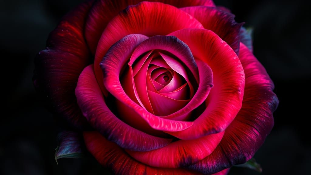 Dazzling Close-Up of 'Rainbow Magic' Rose with Intense Black...