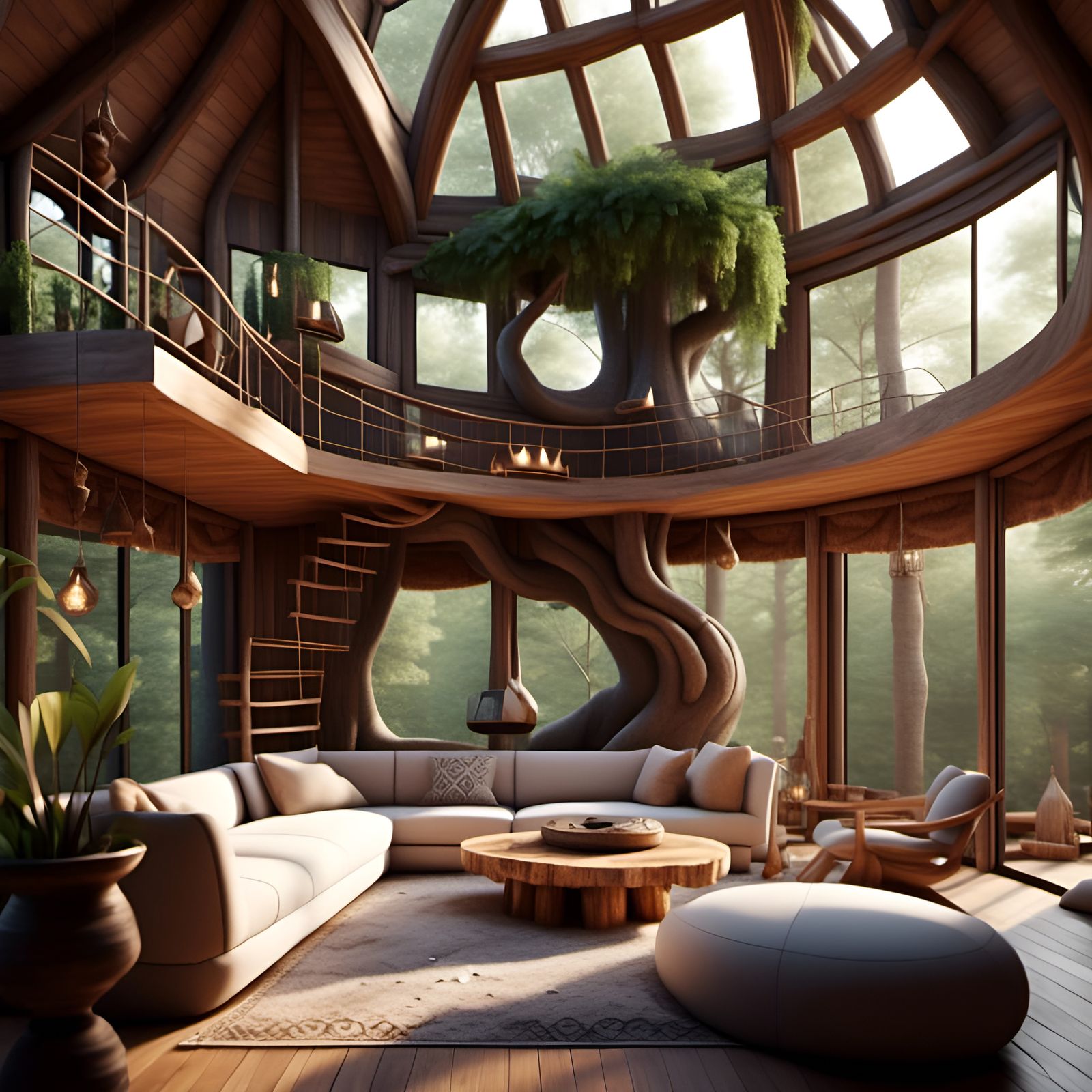 Zen Moroccan Treehouse Living Room: Rustic Elegant Design