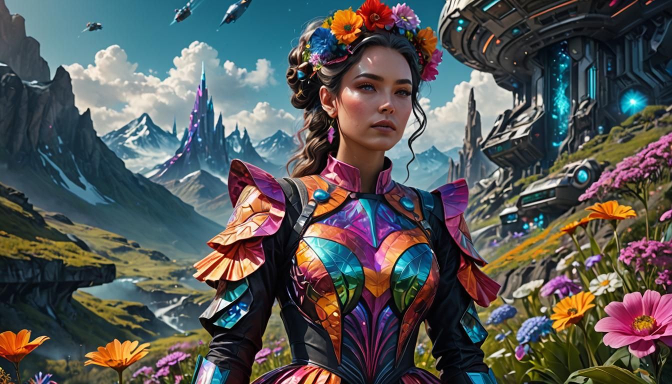 Futuristic Woman in Iridescent Dress, Science Fiction Art