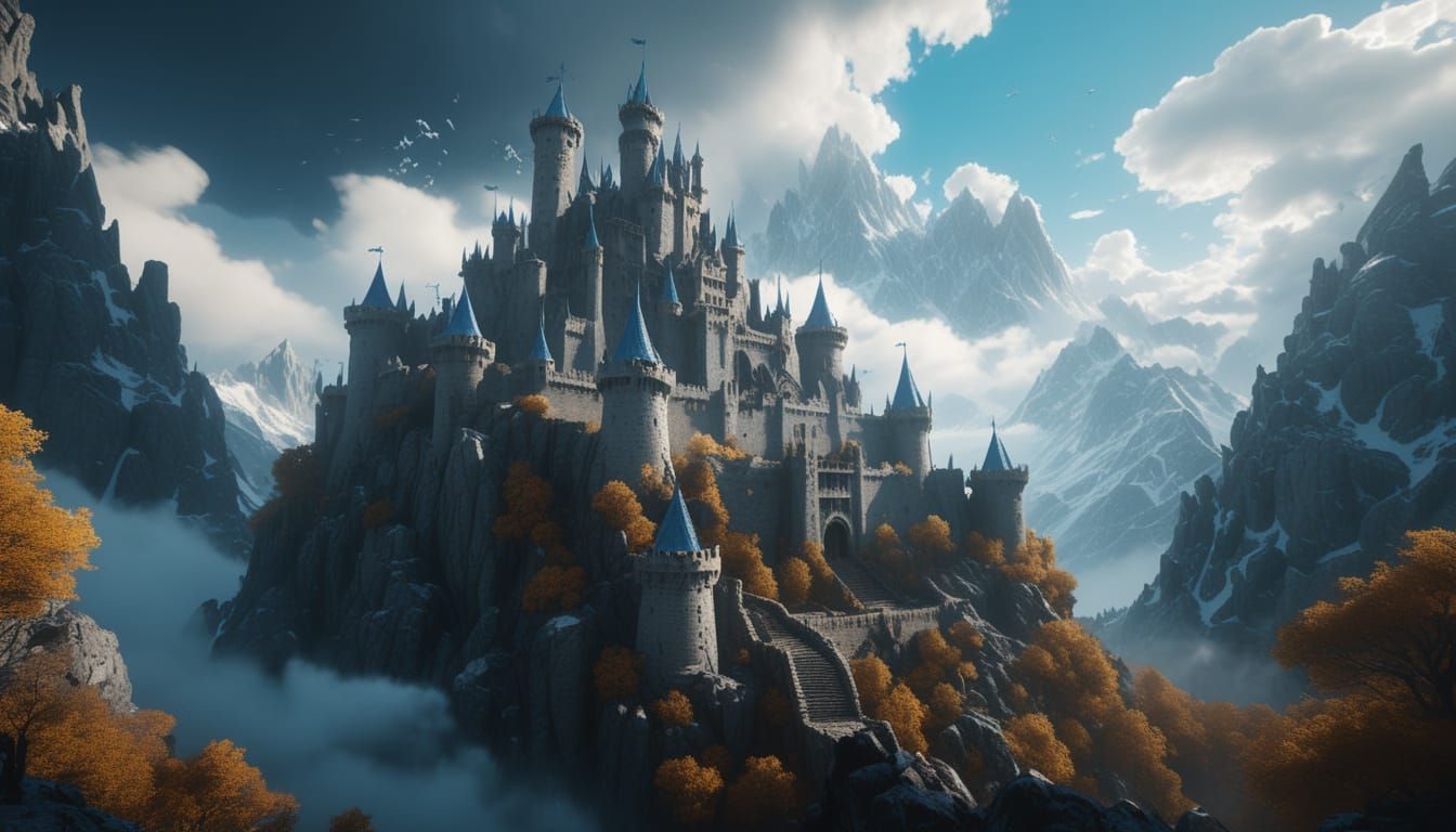 Mountain Stronghold Under Attack in Fairytale Lighting