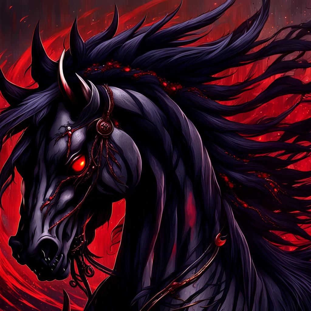 Majestic Black Horse Portrait in 3D Anime Style