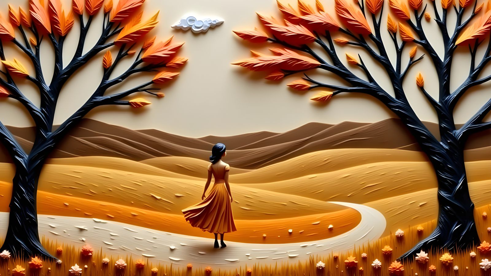 Papercraft Valley: 3D Collage Art in Autumn Light