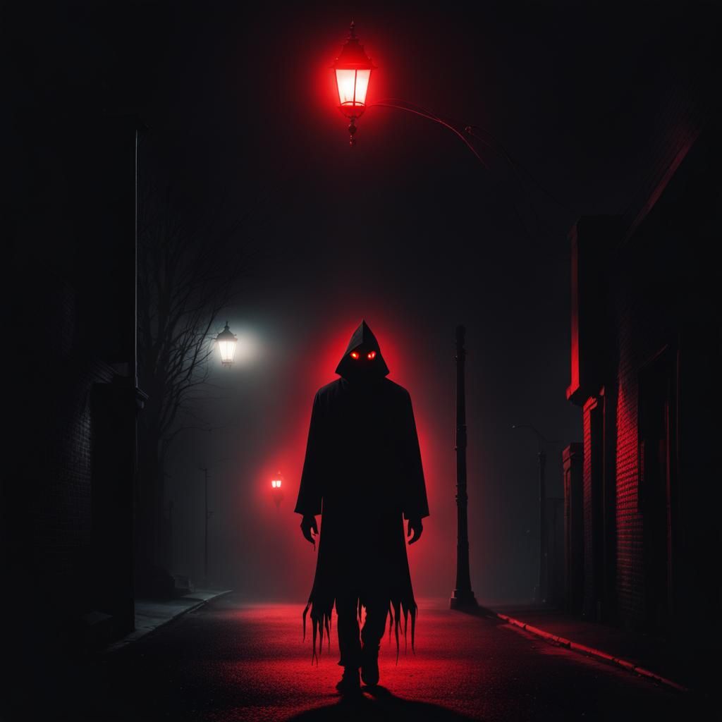 Shadow Creature with Glowing Eyes in Darkness