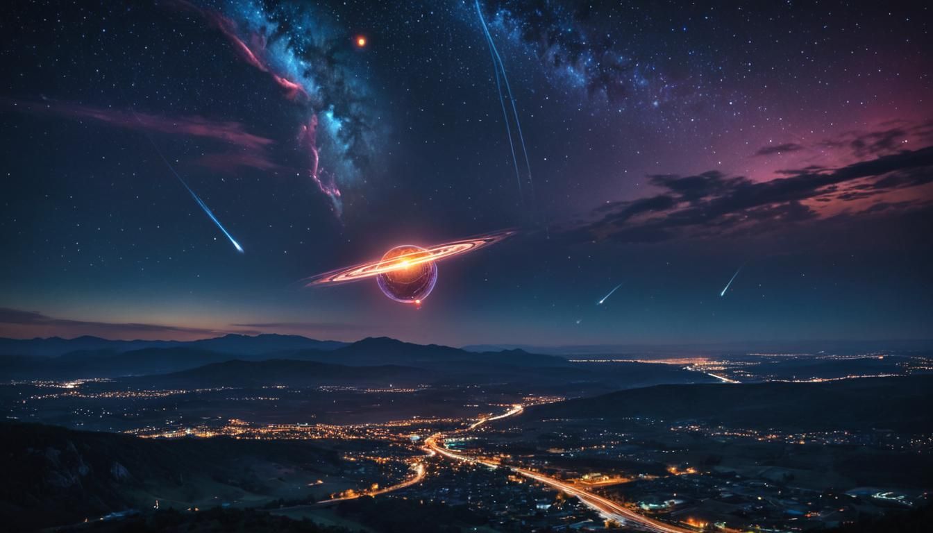 UFOs in Starry Sky: Sci-Fi Digital Art