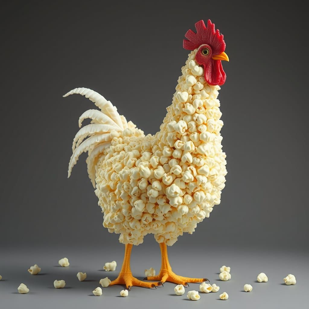 Surreal Chicken Made from Popcorn in Wildlife Photography St...