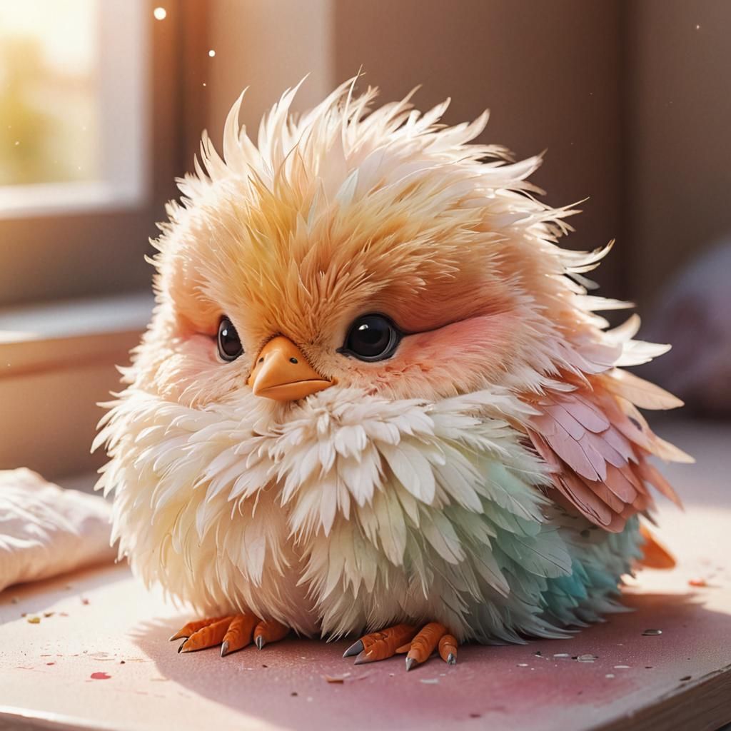 Cute Bird Sleeping: Vibrant Watercolor Digital Art