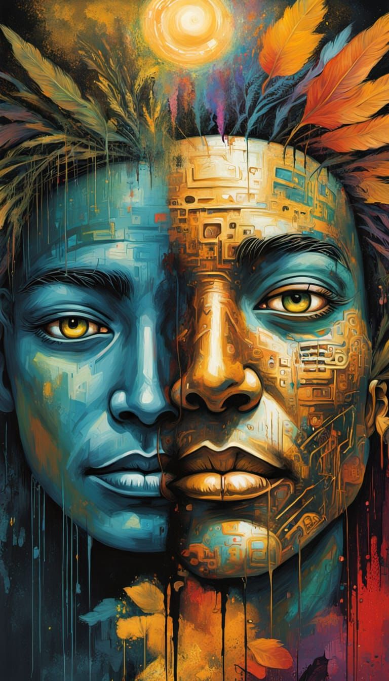 Vibrant Street Art Portrait of Twin Lovers