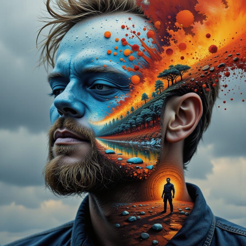 Surreal Mindscape Concept Art Inside a Man's Head