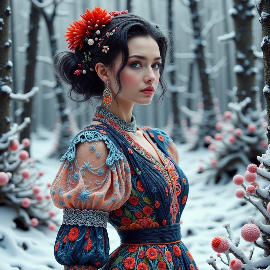 Finnish Woman in Whimsical Winter Wonderland