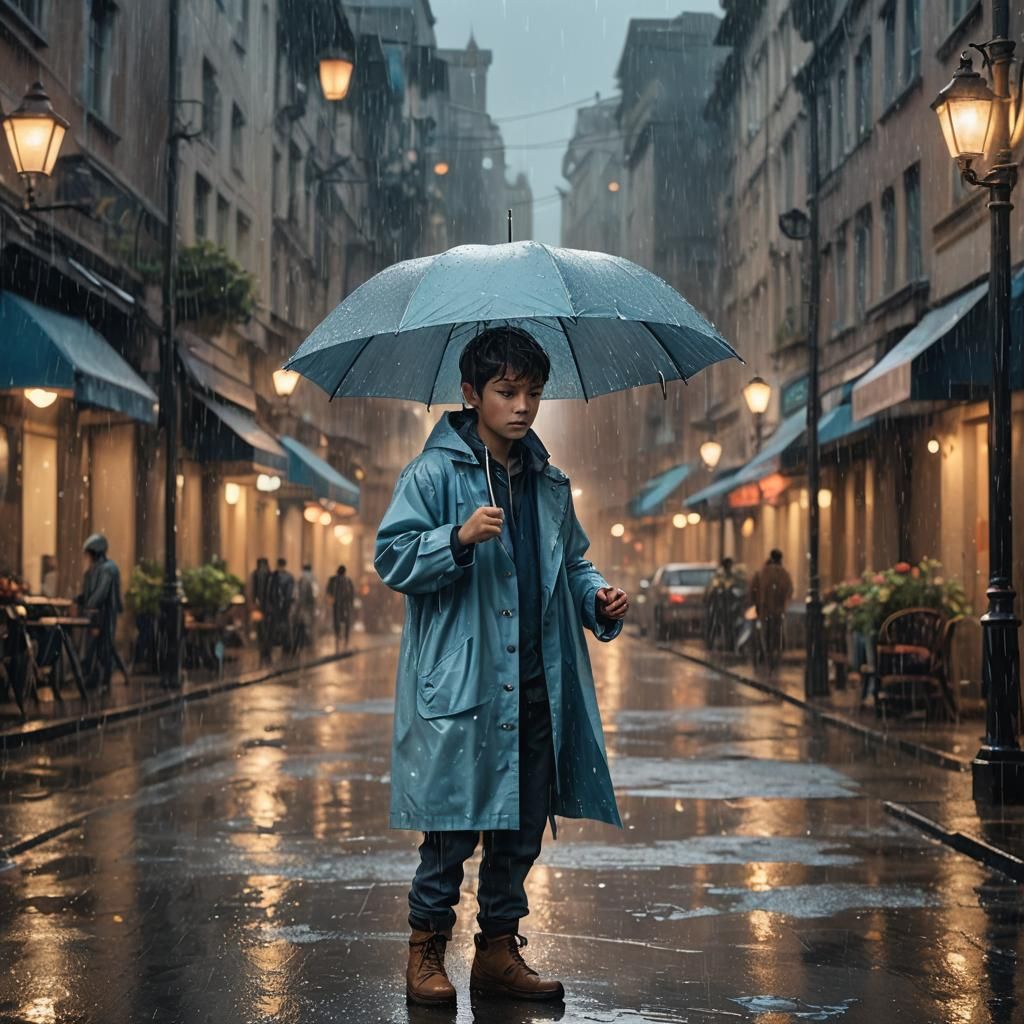 Boy in Raincoat: Cinematic Fantasy Concept Art