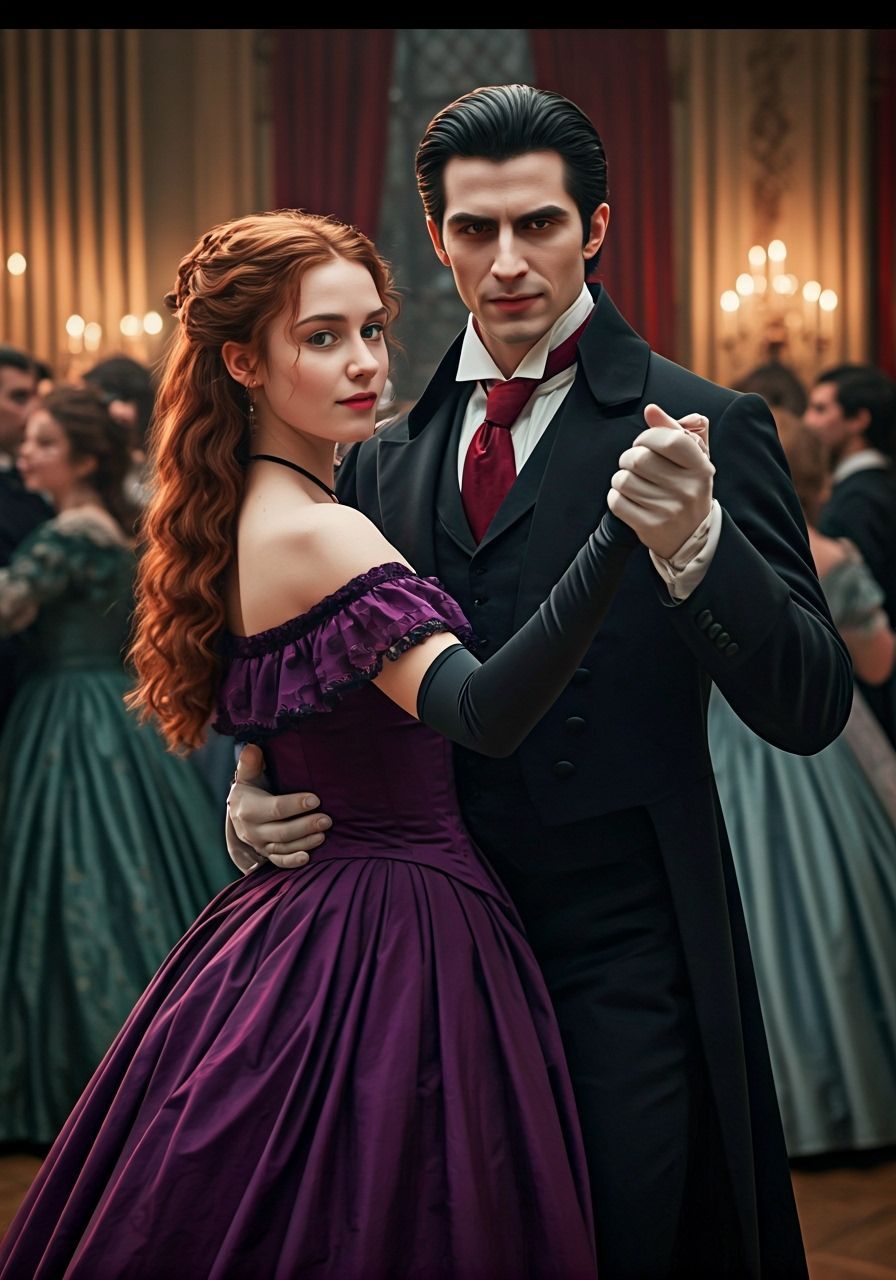 Count Dracula Dances with Young Woman in Ballroom