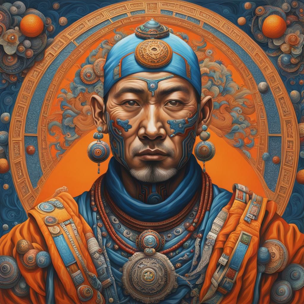 Cybernetic Tibetan Monk in Cyberpunk Style