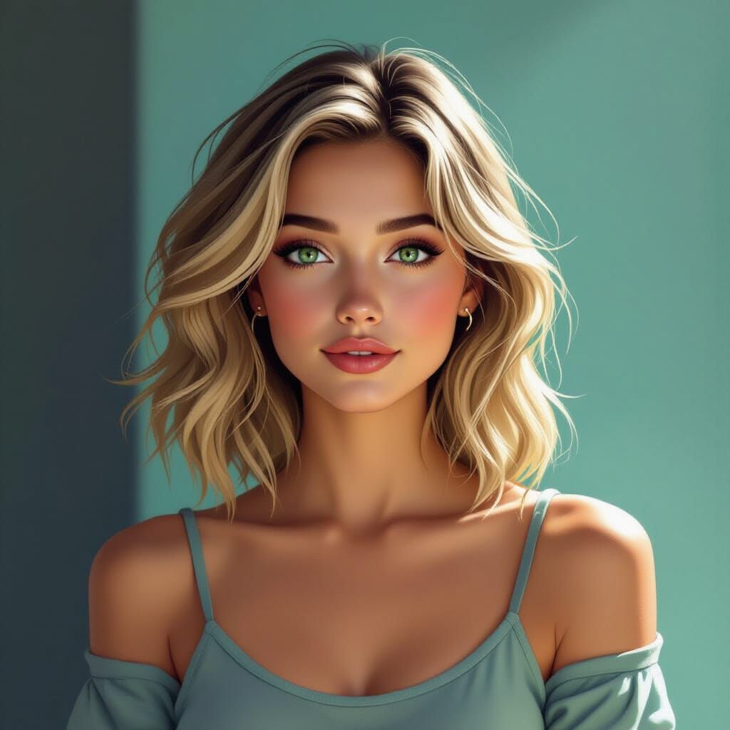 Voluptuous Blonde Woman with Naive Expression