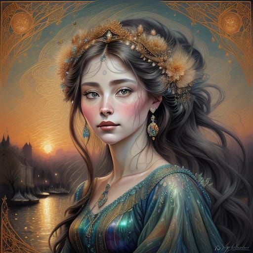 Ethereal Siren in Art Nouveau Cosmic Dreamscape