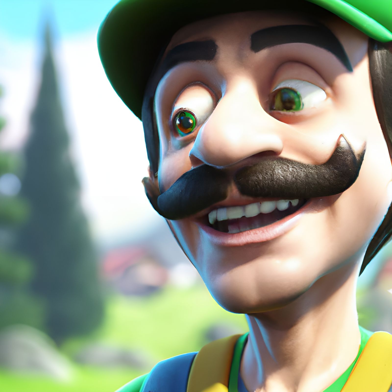 Happy Luigi Close-up: 8k Hyperrealistic Digital Art