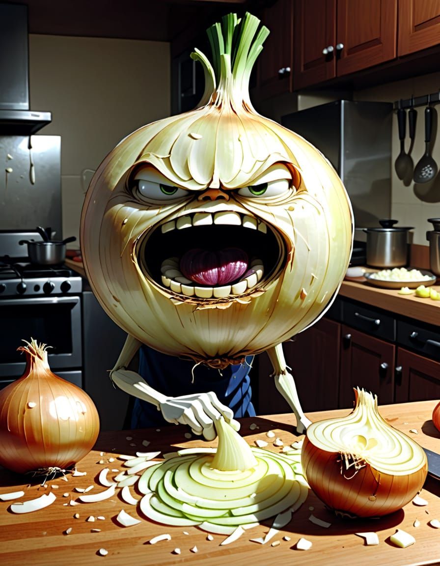 Anthropomorphic Onion's Absurd Culinary Tragedy in Cel-Shadi...