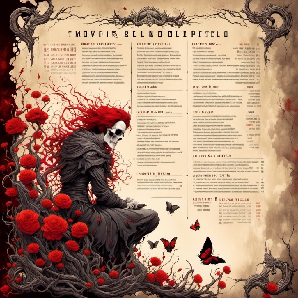 Gothic Notebook Page with Dark Flowers and Symbols