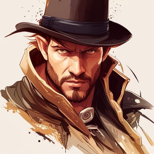 Steampunk Cowboy Portrait with Golden Outlines