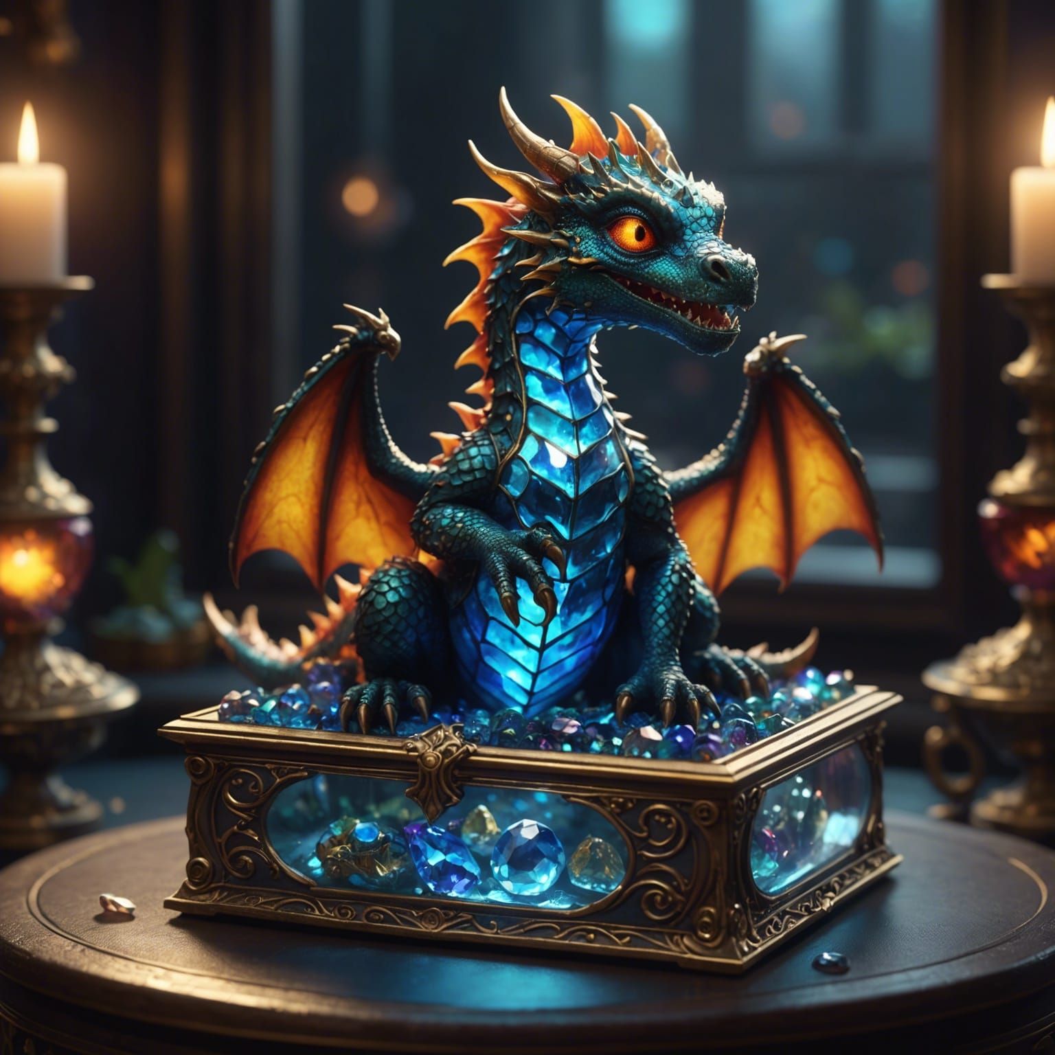 Baby Dragon in Glowing Jewelry Box