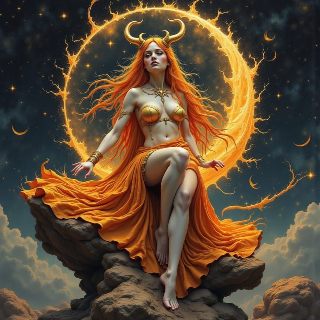Virgo Maiden Sitting on a Star