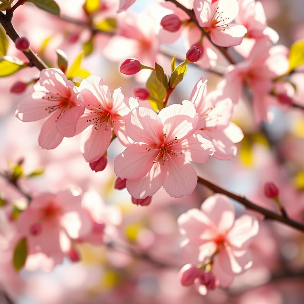 Dreamlike Apple Blossoms in Soft Pink and Iridescent Hues