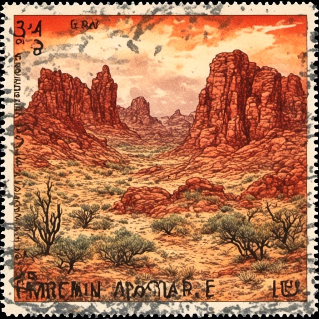 Watercolor Desert Landscape with Lightning and Indigenous Dw...