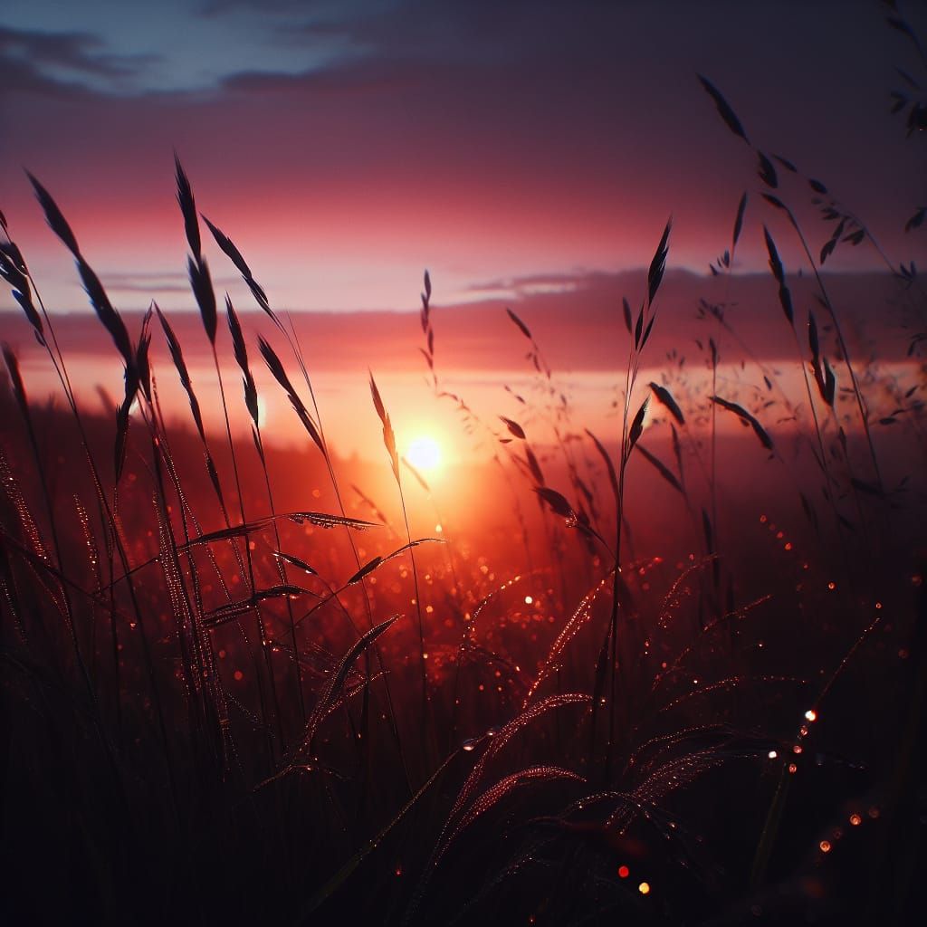 Sunrise Landscape with Morning Dew