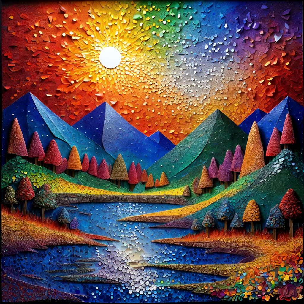 Pointillist Mixed Media Composition with Amazing Depth