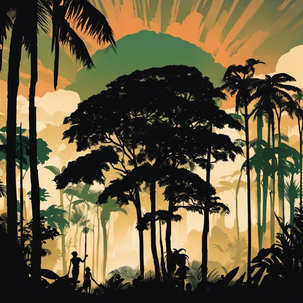 Amazonian Jungle Silhouette in Harlem Renaissance Style
